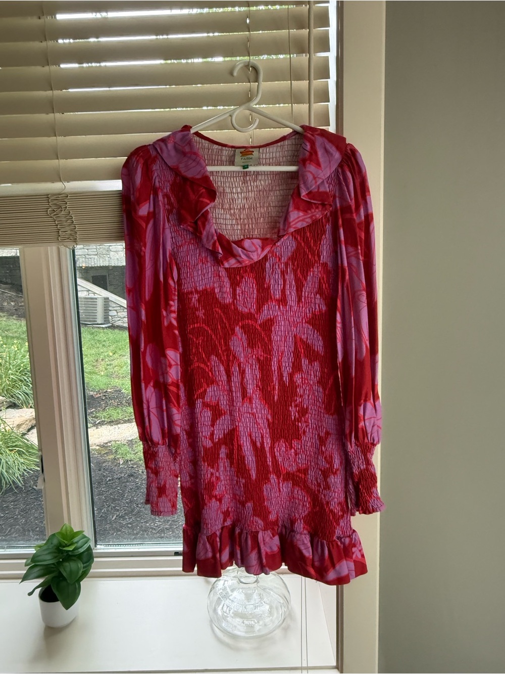 FARM Rio Red and Pink Ruffle-Trim Smocked Dress